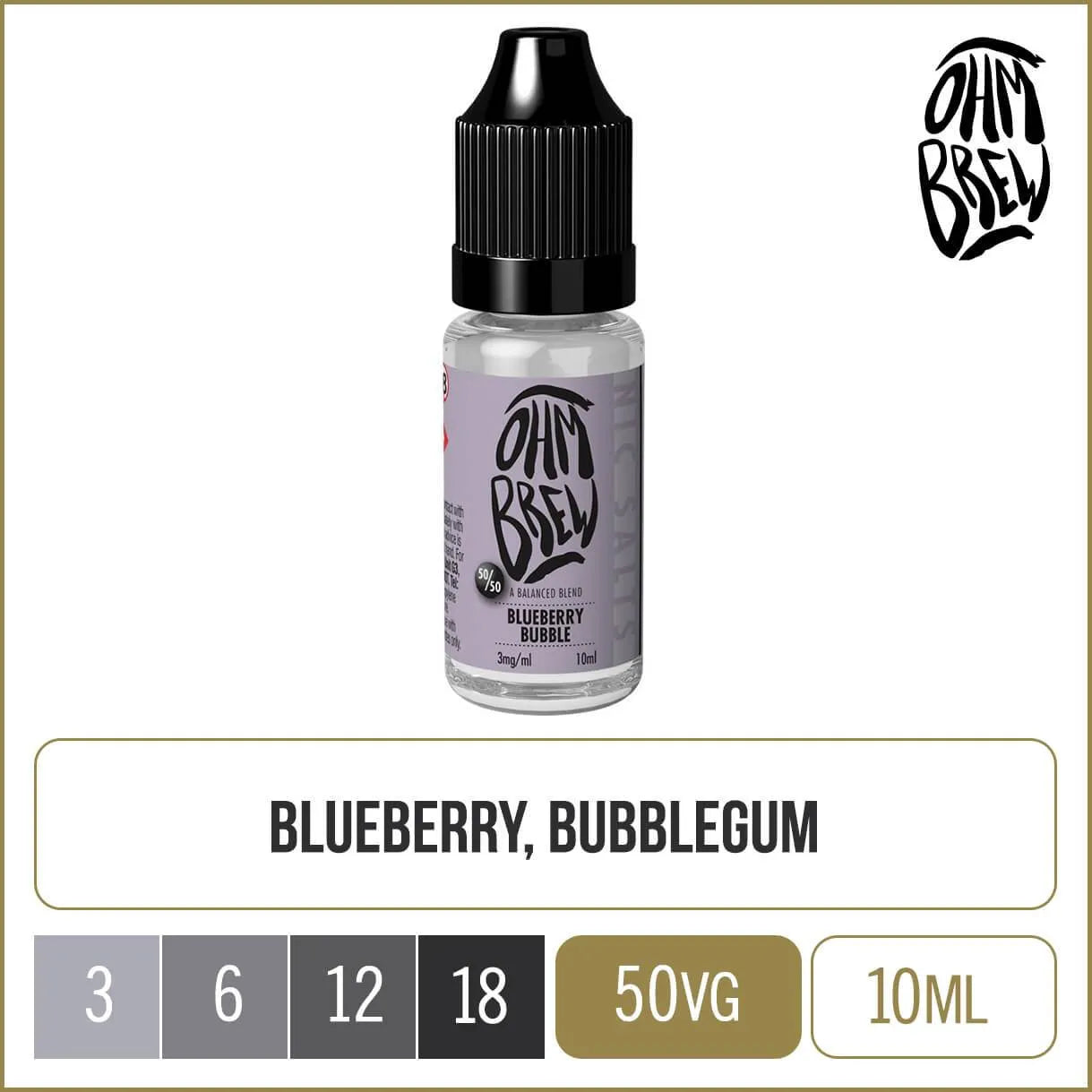 Ohm Brew 50/50 Blueberry Bubble 10ml Bottle
